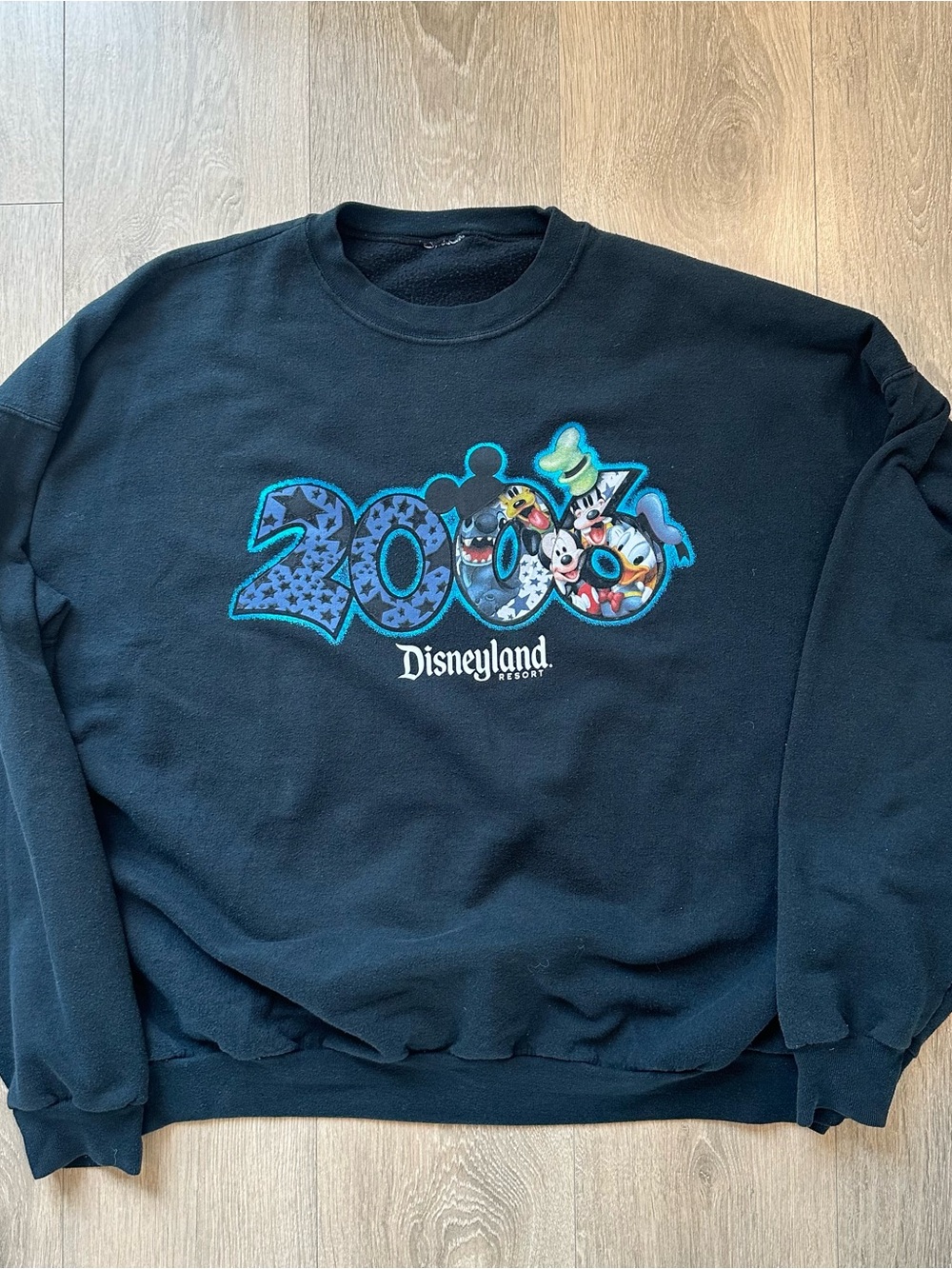Y2K Disneyland Resort Vintage Black Crewneck Sweatshirt with Blue 2006 Graphic